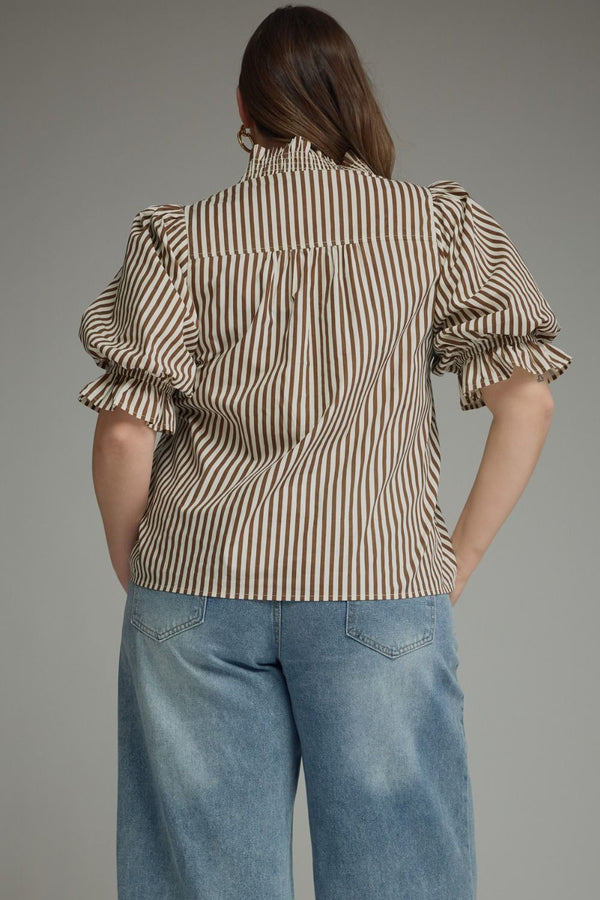 Smocked Ruffle Trim With Puff Sleeve Top