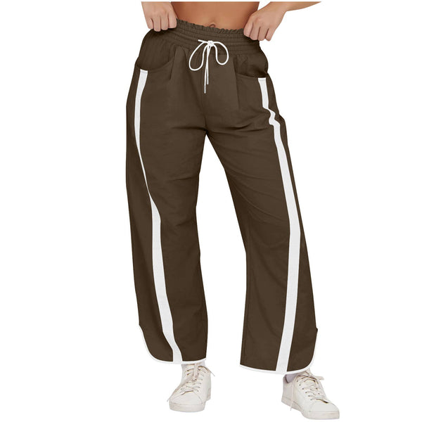 Black Drawstring Workout Trousers Side Stripe Track Pants
