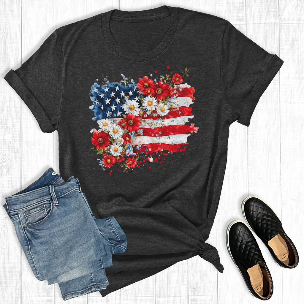 Independence Day Floral Flag Graphic Tee