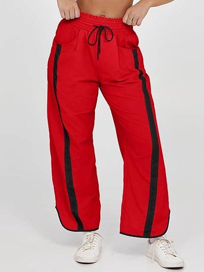 Red Drawstring Side Stripe Track Pants