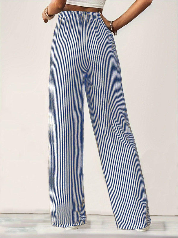 Striped slacks straight leg pants- Blue