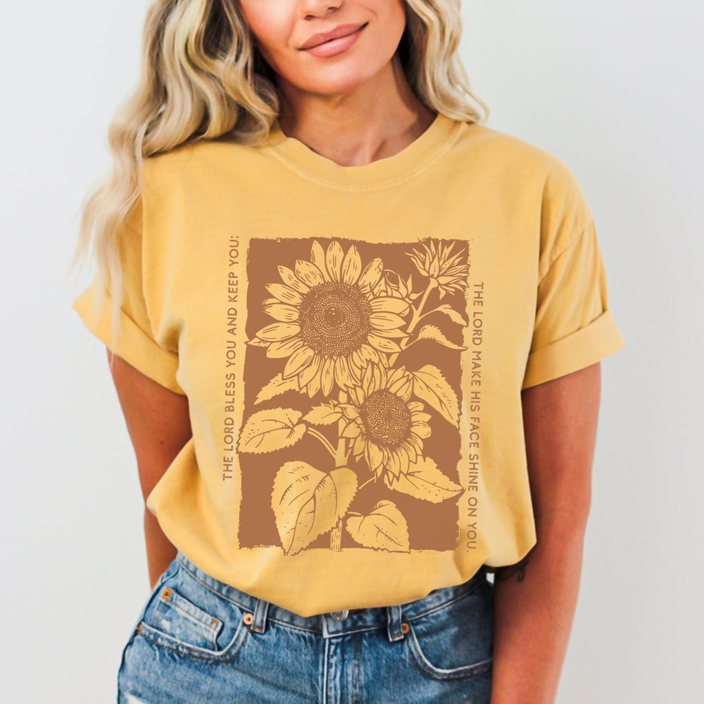 The Lord Bless You Comfort Colors Christian Sunflower Tee