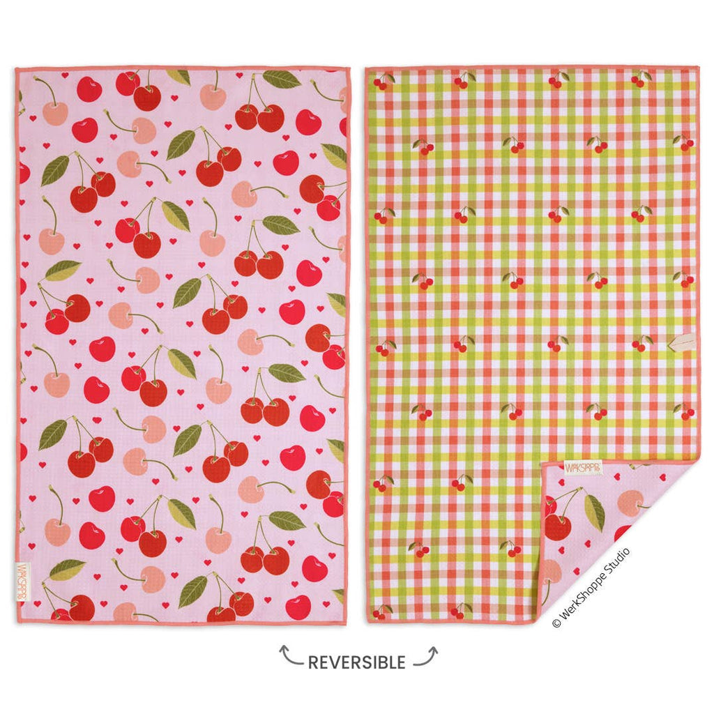 WerkShoppe - Cherry Hearts Microfiber Kitchen Dish Towel