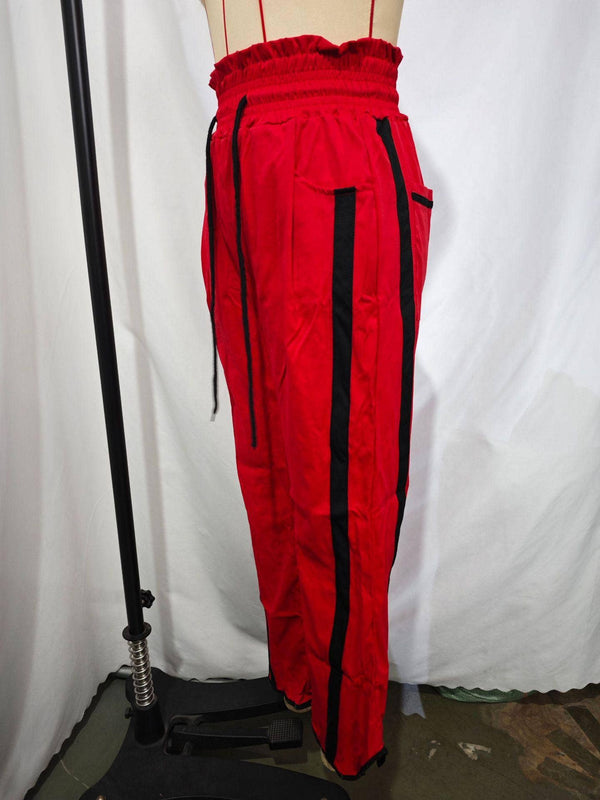 Red Drawstring Side Stripe Track Pants