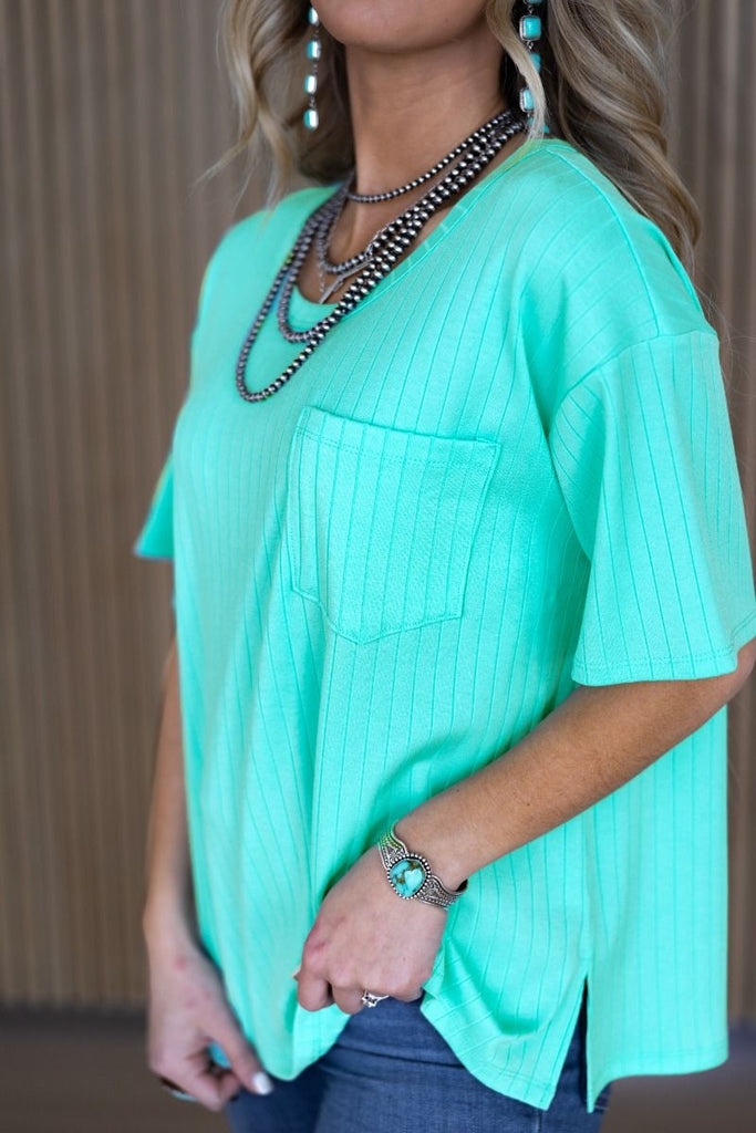 Ribbed Boyfriend Basic Top - Mint