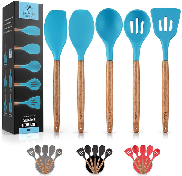 Silicone Utensil Set with Acacia Hardwood Handles
