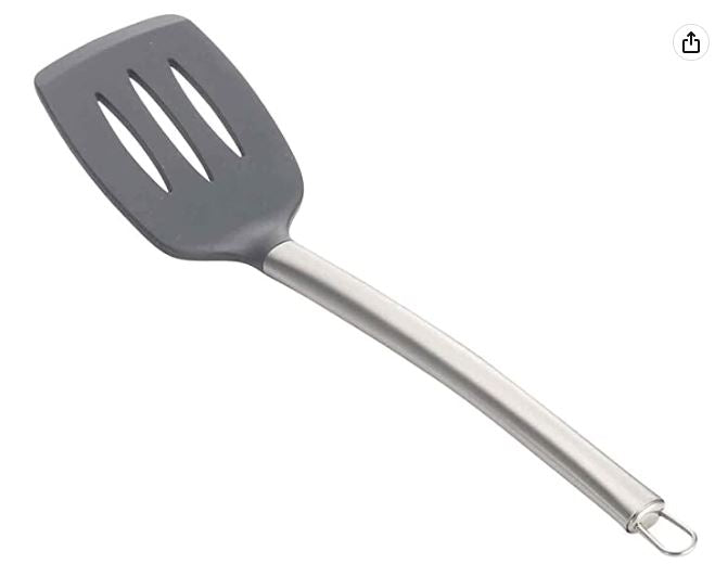 Slotted Silicone Spatula, Stainless Steel Handle