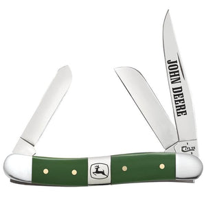 Case John Deere Gift Set Smooth Natural Bone with Green Color Wash Trapper (in Jewel Box) No. 15764