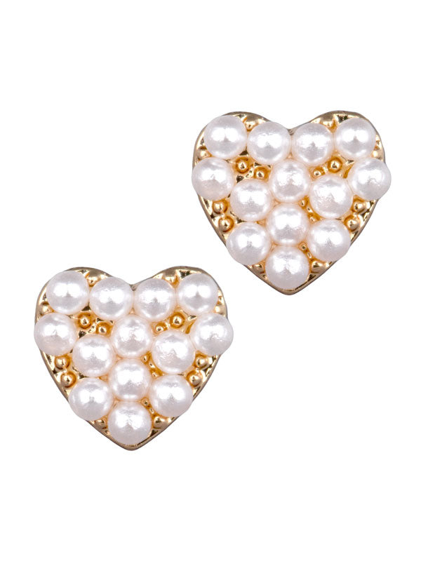 LAURA JANELLE PEARL HEART STUD EARRINGS