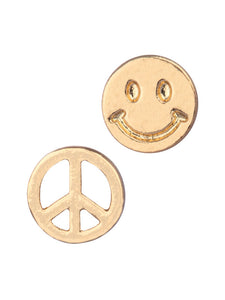 LAURA JANELLE Gold Peace and Smiley Face Earrings