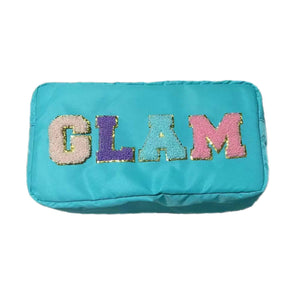 Varsity Collection Nylon Cosmetic Bag Blue Glam Chenille
