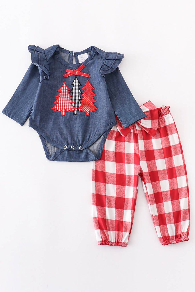 Christmas tree applique pants baby set