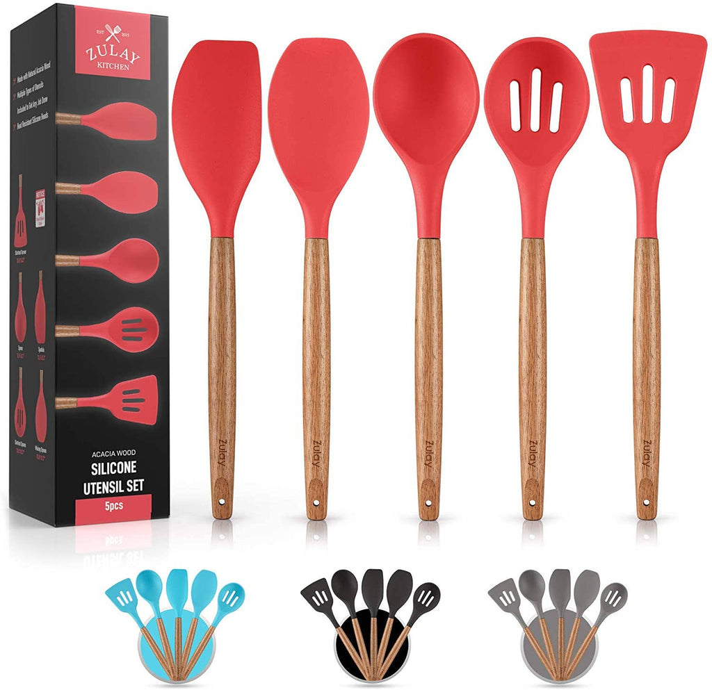 Silicone Utensil Set with Acacia Hardwood Handles