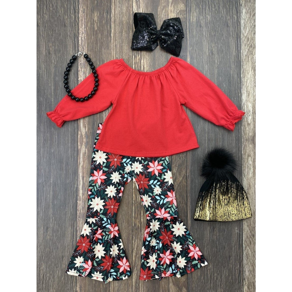 Red Peasant Top & Poinsettias & Edelweiss Bell Bottoms