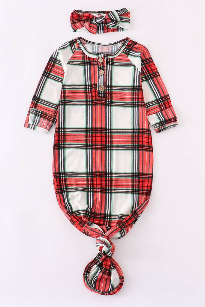 Red green plaid baby gown set Bamboo
