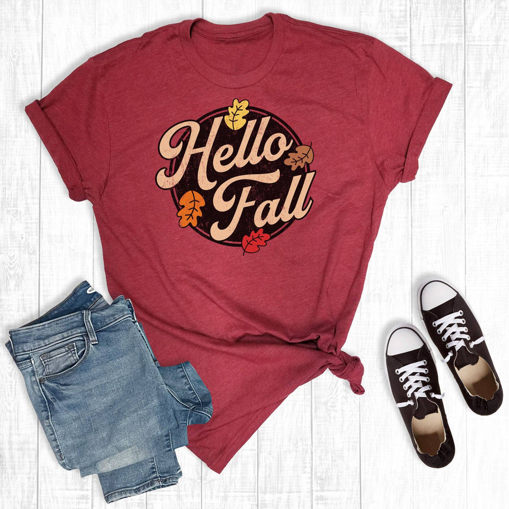Retro Hello Fall  Graphic Tee Cardinal
