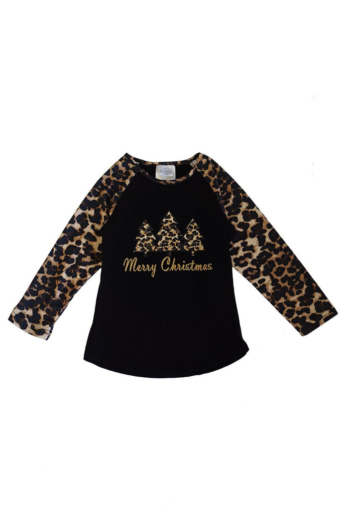 Leopard Christmas tree raglan shirt