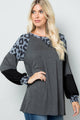 LONG SLEEVE TOP WITH ANIMAL PRINT DETAIL