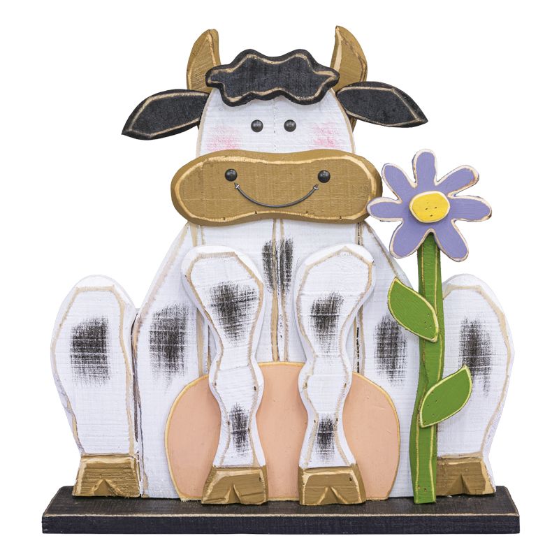HAPPY SPRING DAIRY COW WOOD STANDER