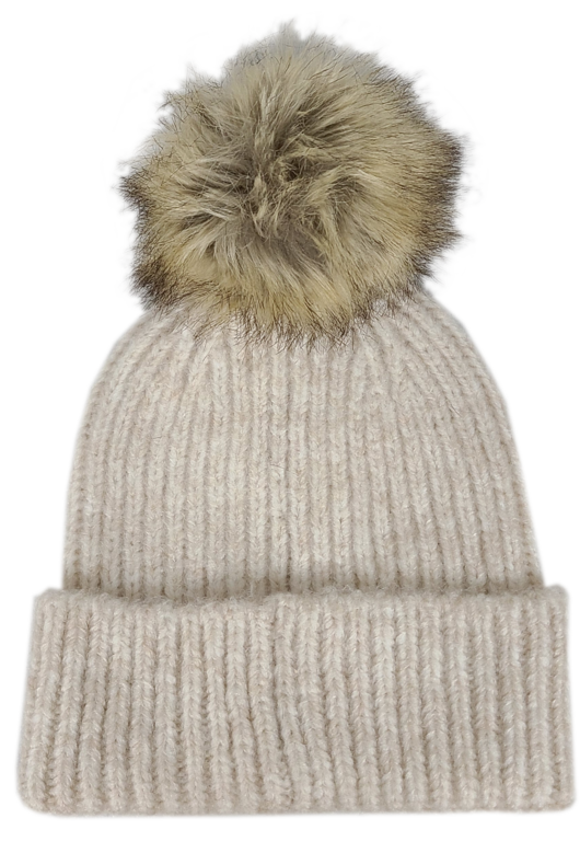 C.C. Beanie with Faux Fur Pom Collection - See Colors