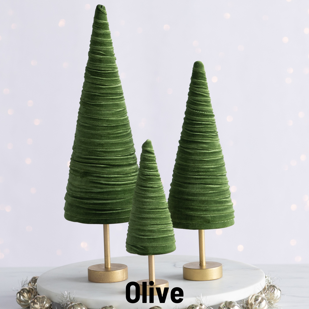 Handmade Pedestal Velvet Trees - Olive