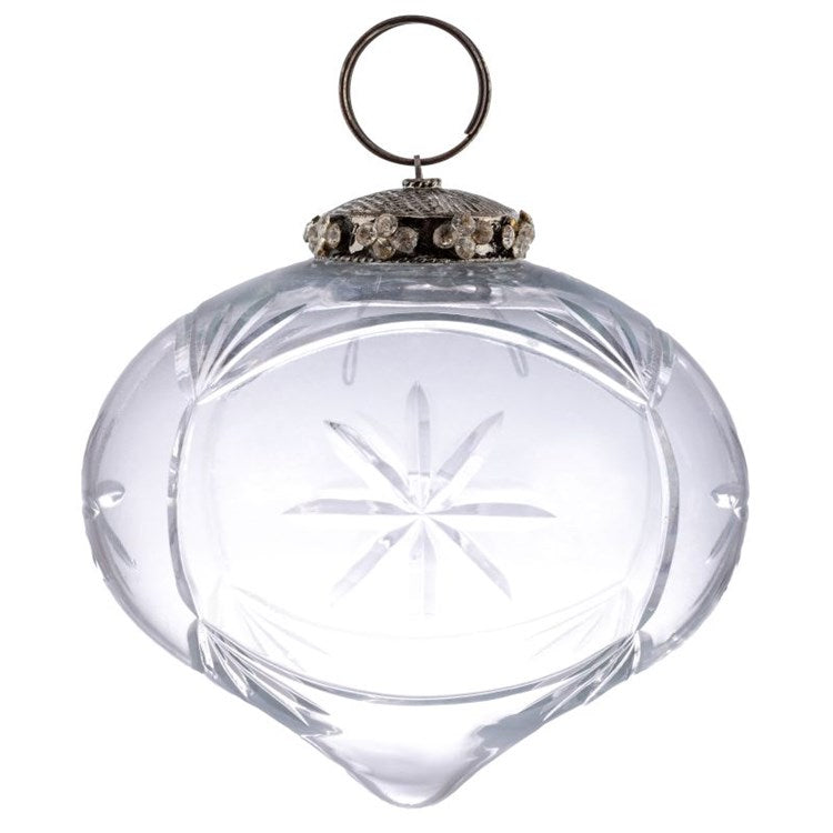 ETCHED STAR GLASS ORNAMENT CLEAR 3"