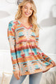 MULTI COLOR AZTEC TOP WITH RUFFLED