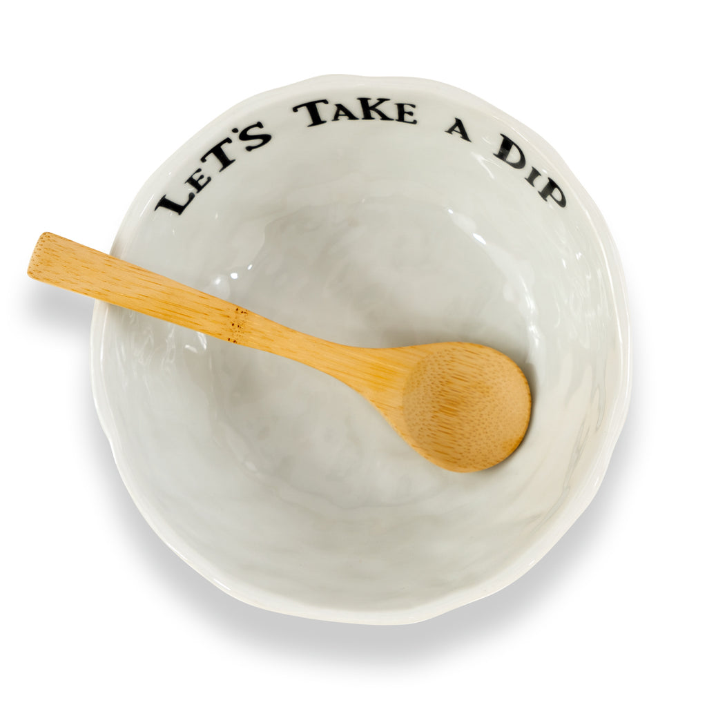 Let's Take a Dip Bowl with Wooden Spoon