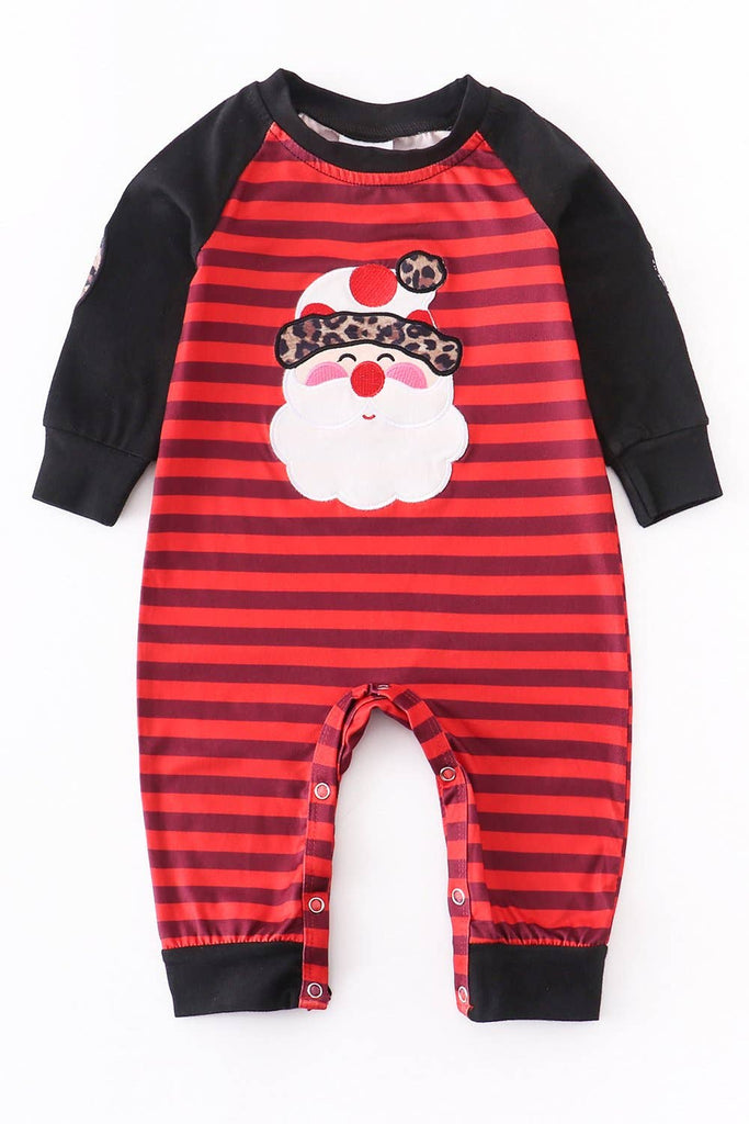 Santa applique stripe baby romper