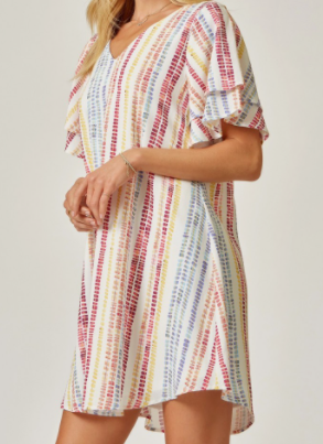 Janelle Multi-colored Tiered Sleeve Dress