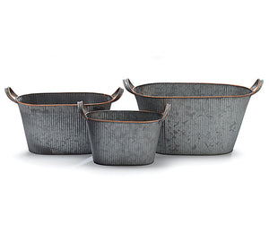 GALVANIZED TIN NESTED DOUBLE PLANTER