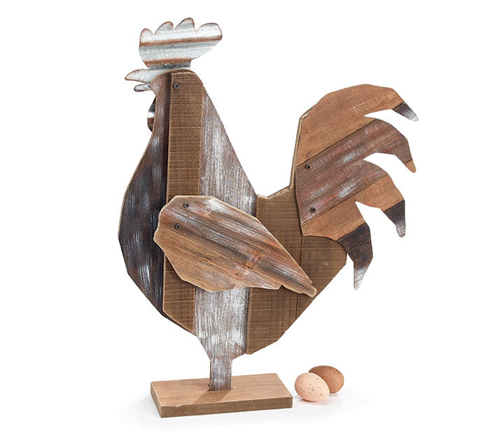 RUSTIC WOOD SLAT ROOSTER SHELF SITTER - Matarow