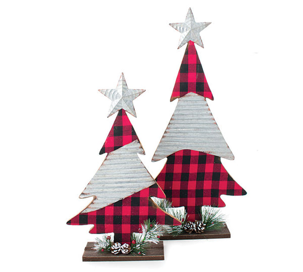 Red Black Check and Corrugated Tin Tree