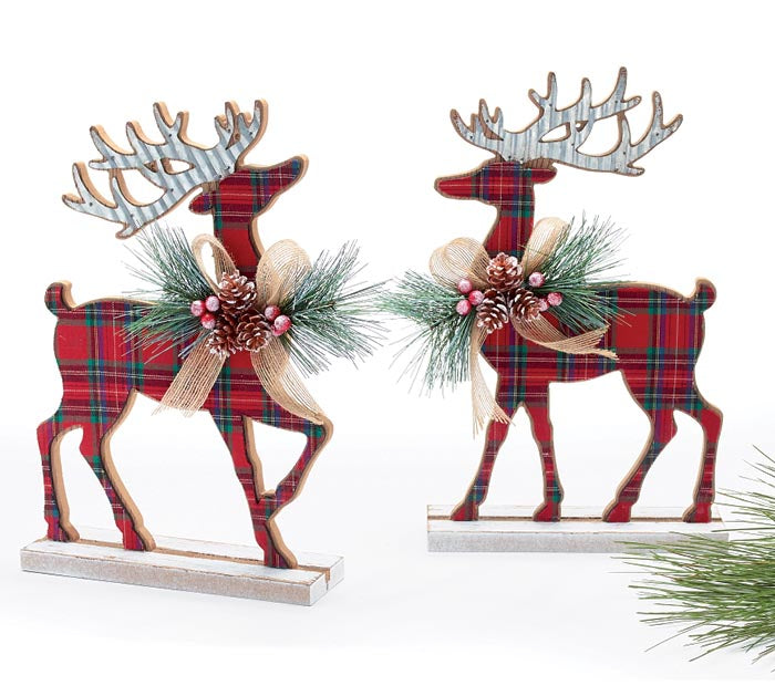 MEDIUM TARTAN STANDING DEER DECOR