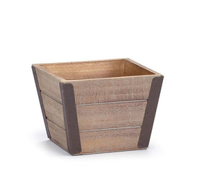 WOODEN SQUARE PLANTER WITH METAL