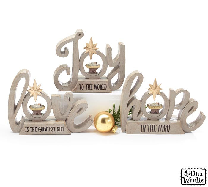 Joy, Love or Hope with Baby Jesus Shelf Sitters
