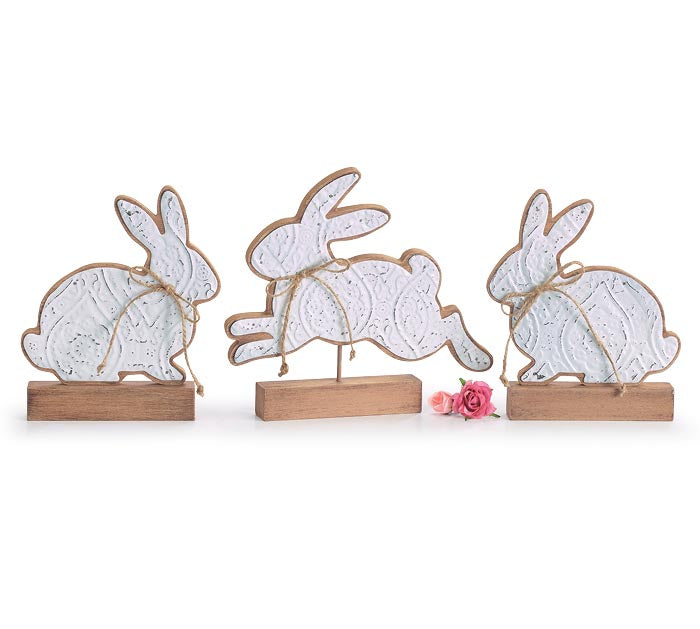Bunny with Embossed Tin on Wooden Block