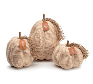 Tan Knit Pumpkin With Tassel and Message Tag