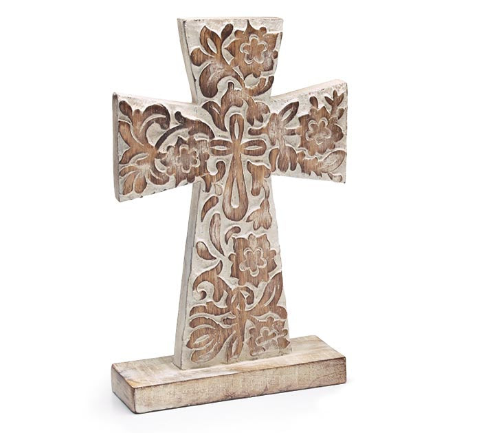 White Washed Wooden Cross Shelf Sitter