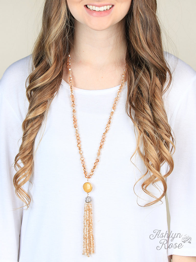 Myra's Sweet Beige Tassel Beaded Necklace - Matarow