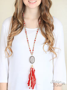 Going Gingham Beaded Necklace with Cherry Gingham Tassel - Matarow