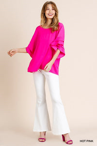 Layered Ruffle Sleeve and Round Neck Top