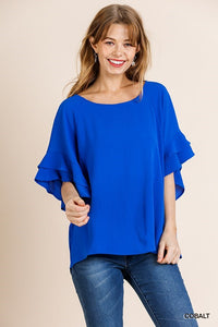 Layered Ruffle Sleeve and Round Neck Top
