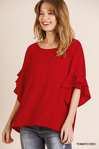 Layered Ruffle Sleeve and Round Neck Top