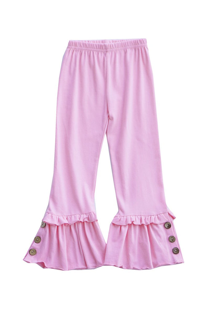 Pink Solid Ruffle Pants with button accent – Steel Grace