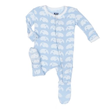Kickee Print Footie with Snaps in Pond Elephant
