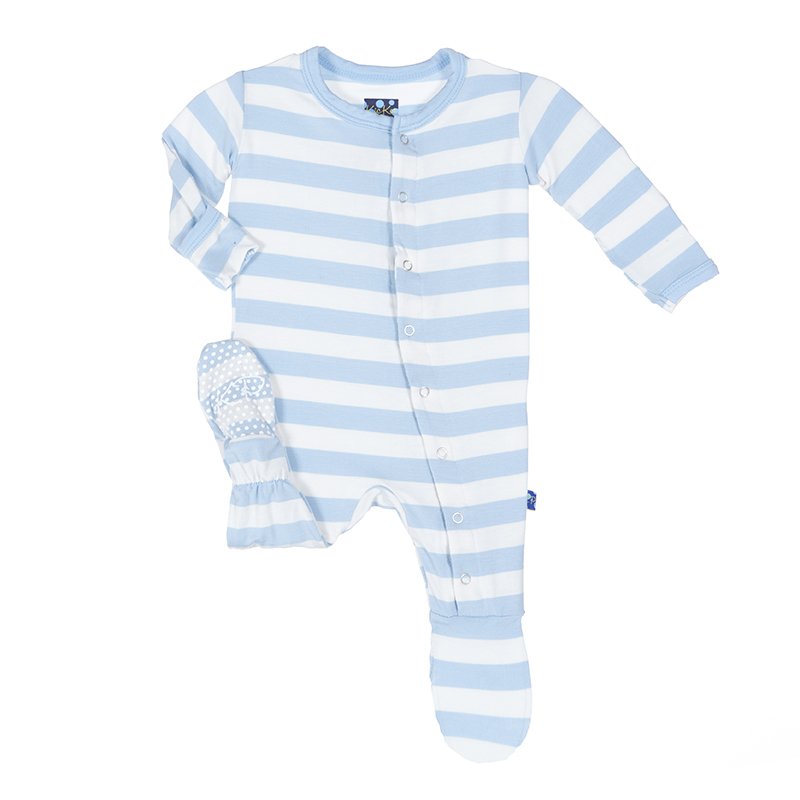 Kickee Print Footie with Snaps in Pond Stripe