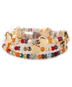 Glass Bead w/ Metal Heart Bracelet