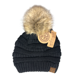 C.C. Beanie with Faux Fur Pom Collection - See Colors