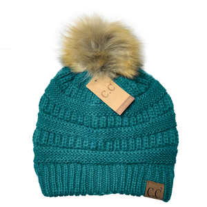 C.C. Beanie with Faux Fur Pom Collection - See Colors